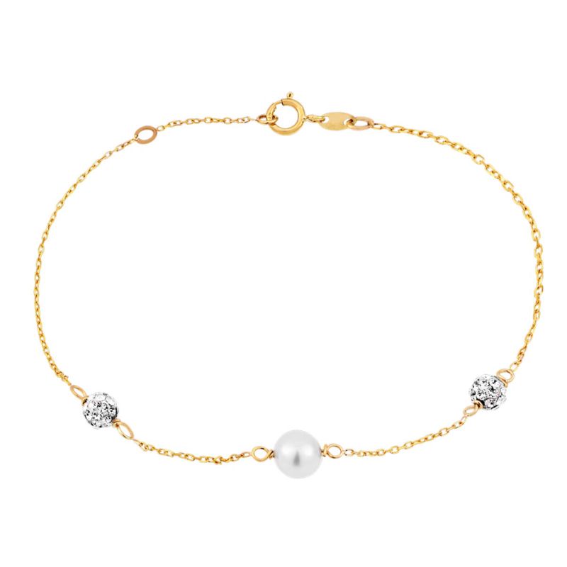 CLEOR Bracelet  en Or 375/1000 Jaune et Perle de culture Blanche