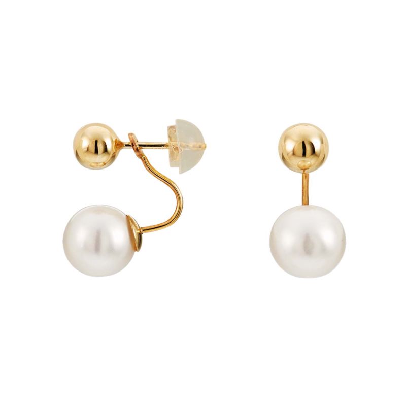 CLEOR Boucles d'oreilles  en Or 375/1000 Jaune et Perle de culture Blanche