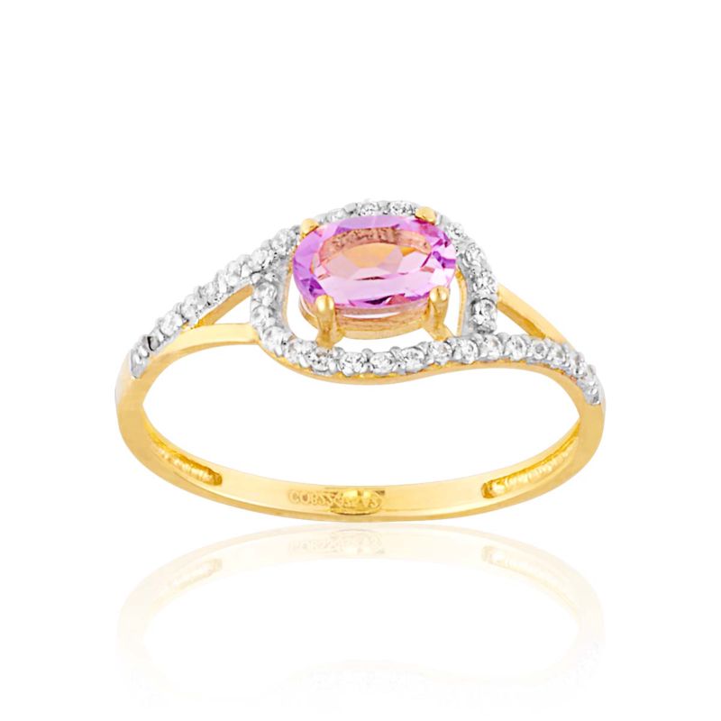 CLEOR Bague en or 375/1000 et am&eacute;thyste