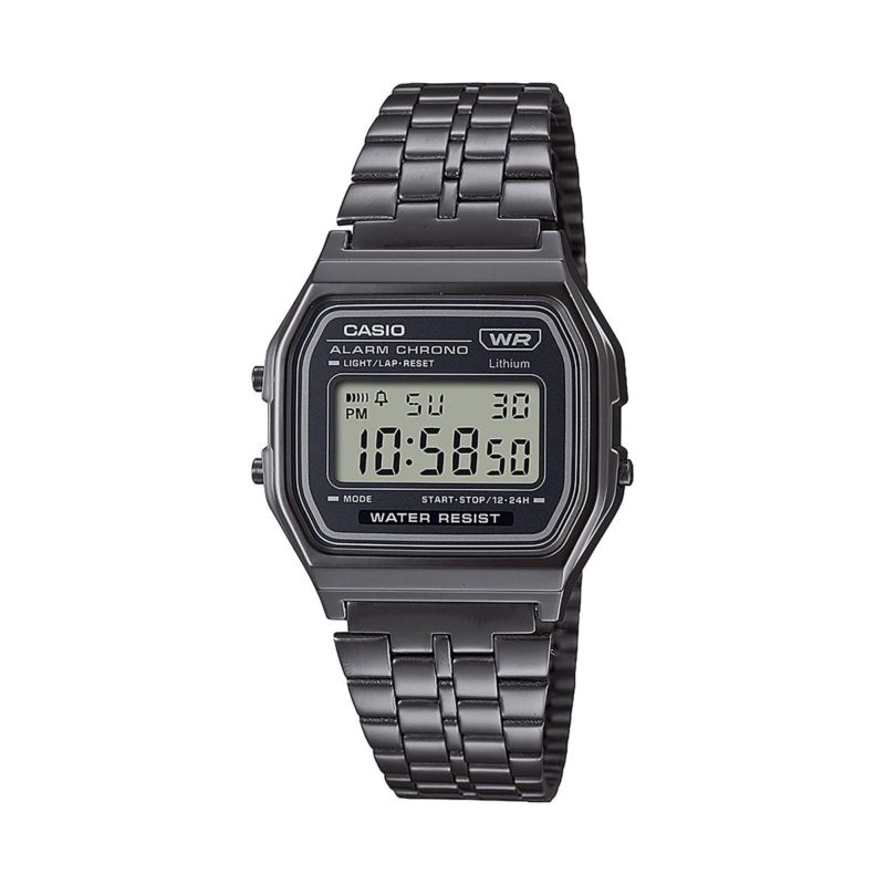 Montre CASIO pour femme ou homme en AcierAcier de forme Rectangulaire, couleur : ARGENT, fonctionnalités : Résistant à l'eau - A158WETB-1AEF