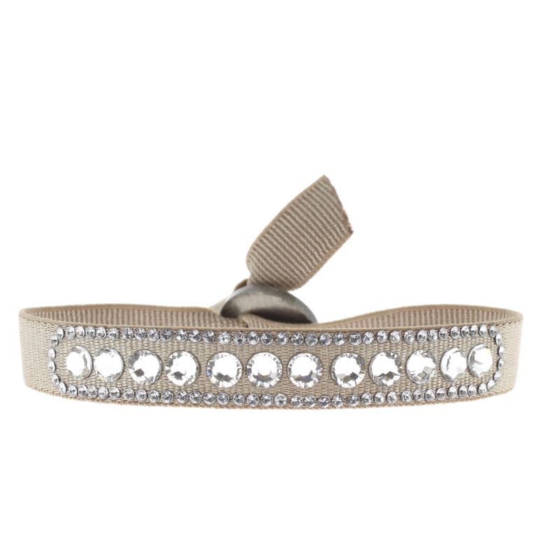 CLEOR Bracelet Tissu Beige Cristaux Swarovski A19138