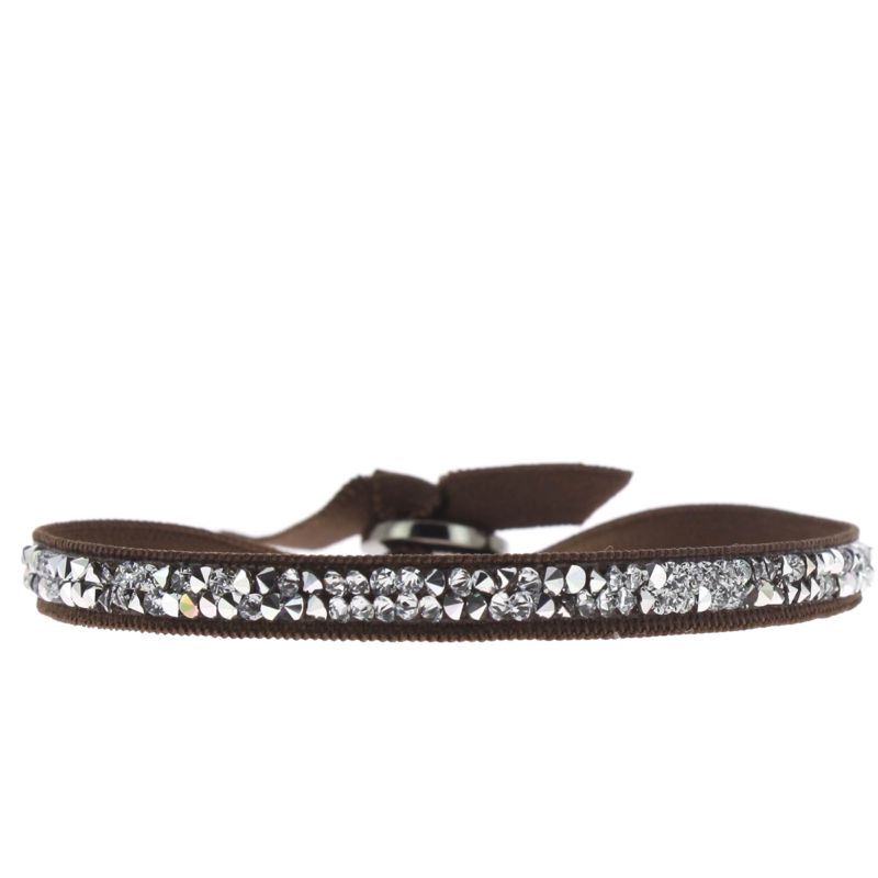 CLEOR Bracelet Tissu Marron Cristaux Swarovski A24928