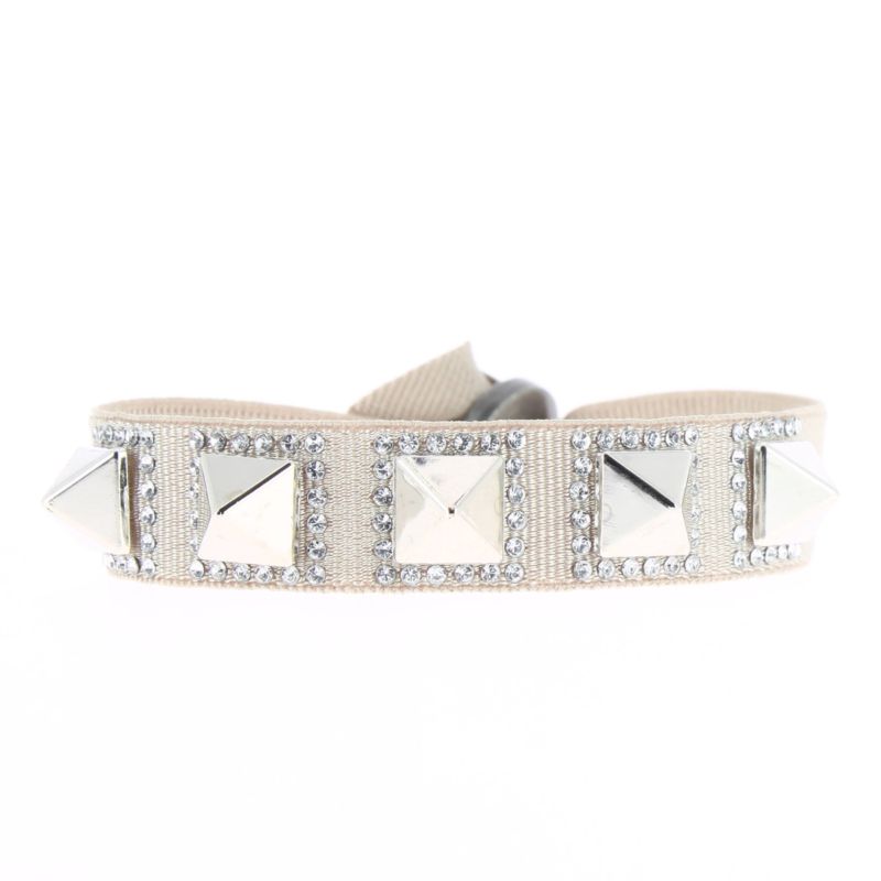 CLEOR Bracelet Tissu M&eacute;tal Argent&eacute; Beige A27238