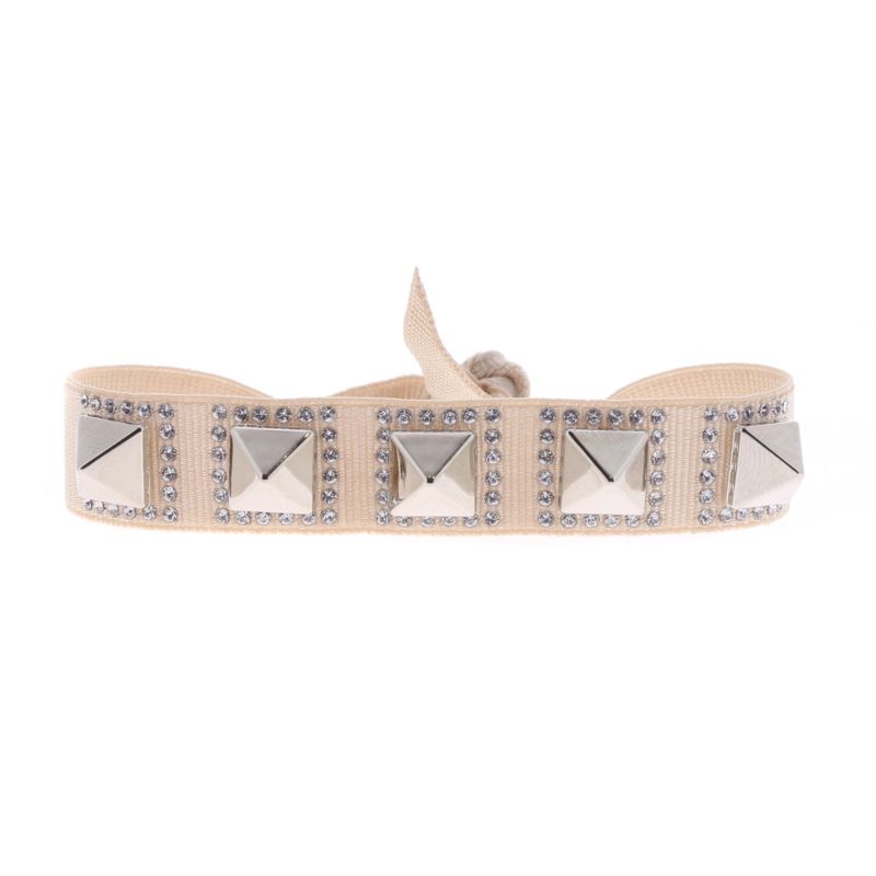 CLEOR Bracelet Tissu M&eacute;tal Argent&eacute; Beige A35523