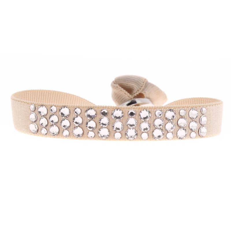 CLEOR Bracelet Tissu Beige Cristaux Swarovski A35524