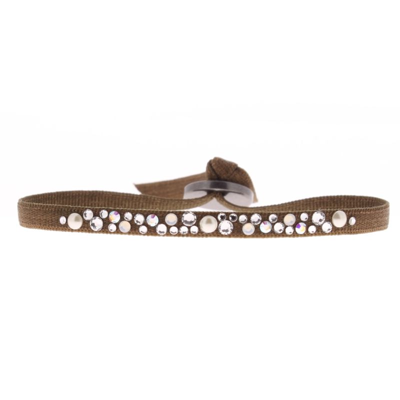 CLEOR Bracelet Tissu Marron Cristaux Swarovski A36708