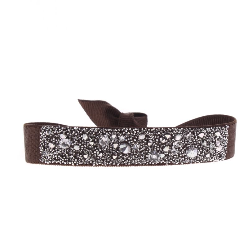 CLEOR Bracelet Tissu Marron Cristaux Swarovski A39572