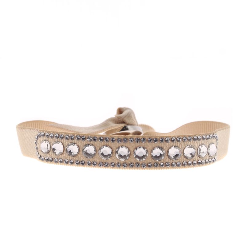 CLEOR Bracelet Tissu Beige Cristaux Swarovski A40129