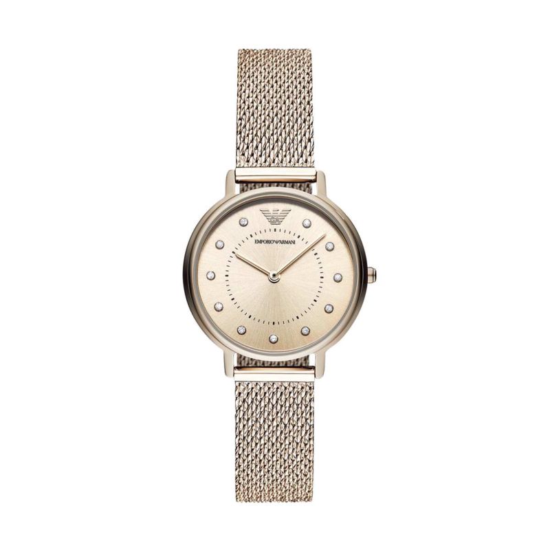 Montre EMPORIO ARMANI pour femme en AcierAcier en forme de rond de forme Rond, couleur : ROSE, SUNRAY, fonctionnalités : 3 ATM - AR11129
