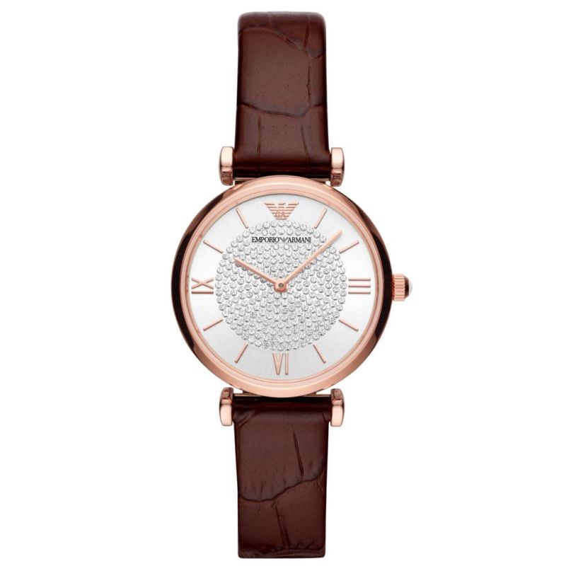 Montre EMPORIO ARMANI pour femme en AcierCuir Véritable en forme de rond de forme Rond, couleur : ARGENT, fonctionnalités : 3 ATM - taille : #null# -