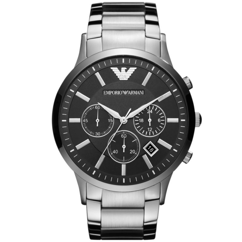 Montre EMPORIO ARMANI pour homme en AcierAcier en forme de round de forme Rond, couleur : NOIR, BRILLANT, fonctionnalités : 5 ATM - taille : #null# -