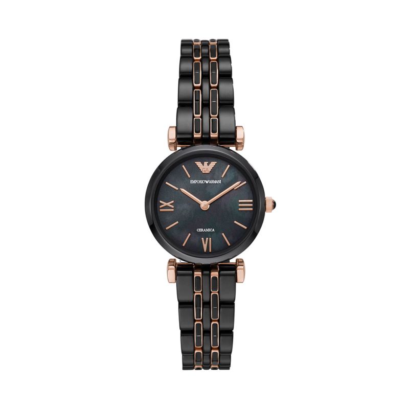 Montre EMPORIO ARMANI pour femme en AcierCéramique en forme de rond de forme Rond, couleur : NOIR, fonctionnalités : 3 ATM - taille : #null# - AR70005