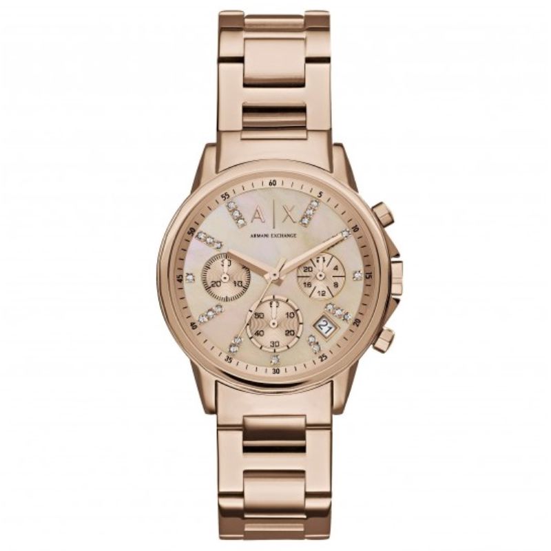 Montre ARMANI EXCHANGE pour femme en AcierCaoutchouc en forme de rond de forme Rond, couleur : OR ROSE, fonctionnalités : 5 ATM - taille : #null# - AX