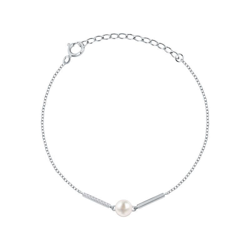 CLEOR Bracelet PERLE DE NUIT en Argent 925/1000 et Perle de culture Blanche