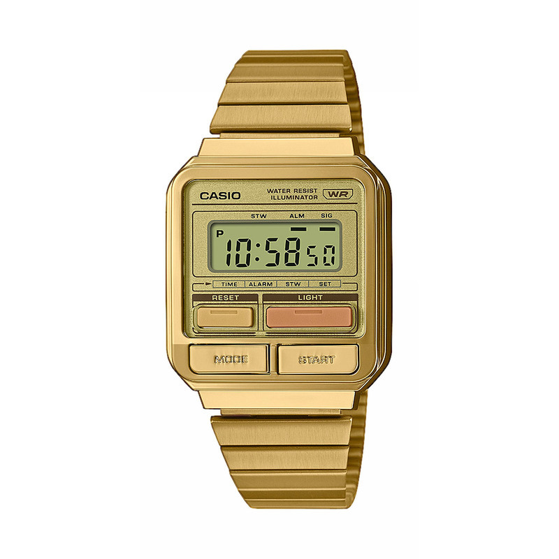 Montre CASIO pour femme ou homme en Résine de forme Rectangulaire, couleur : OR - A120WEG-9AEF