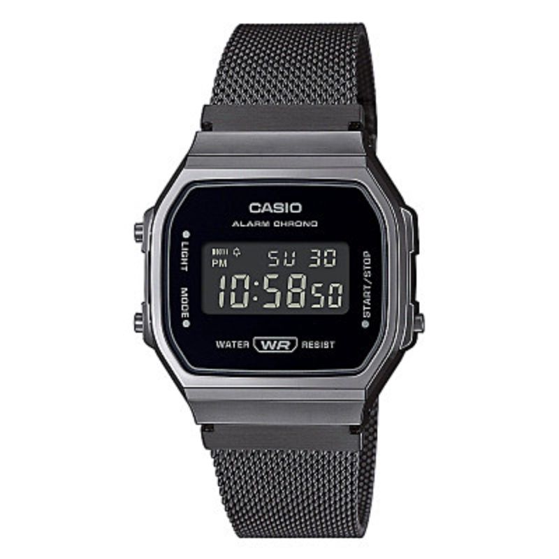 Montre CASIO pour femme ou homme en AcierAcier en forme de carré, fonctionnalités : Résistant à l'eau - A168WEMB-1BEF