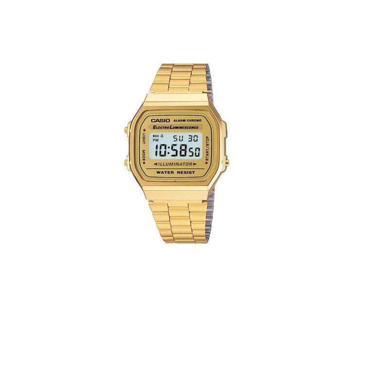 Montre CASIO pour homme en RésineAcier de forme Carré, couleur : OR, fonctionnalités : Pas de résistance à l'eau - A168WG-9EF