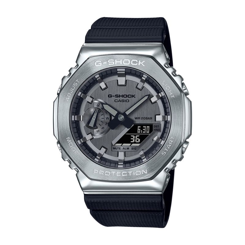 Montre CASIO pour homme en RésineRésine en forme de octogonal de forme Polygone, couleur : NOIR, fonctionnalités : 20 ATM - GM-2100-1AER