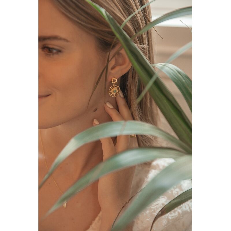 Boucles d'oreilles CLEOR pour femme en Plaqué Or serti d'aventurine  - 0.005 g  - Z0160886