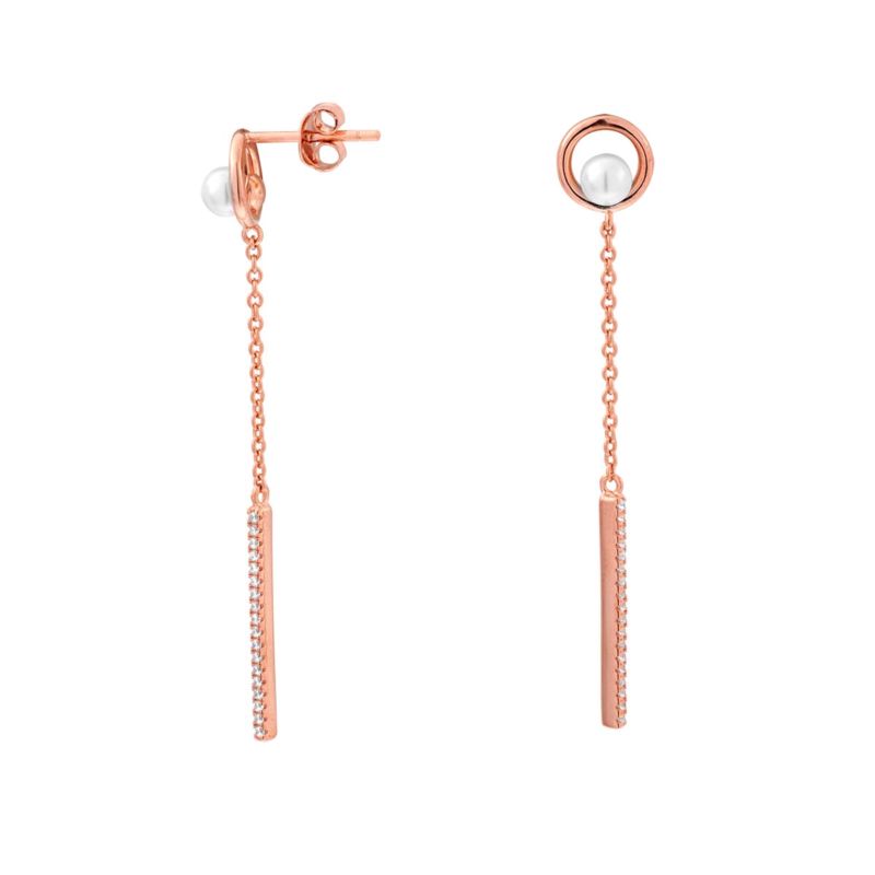 CLEOR Boucles d'oreilles PERLE DE NUIT en Argent 925/1000 Rose et Perle de culture