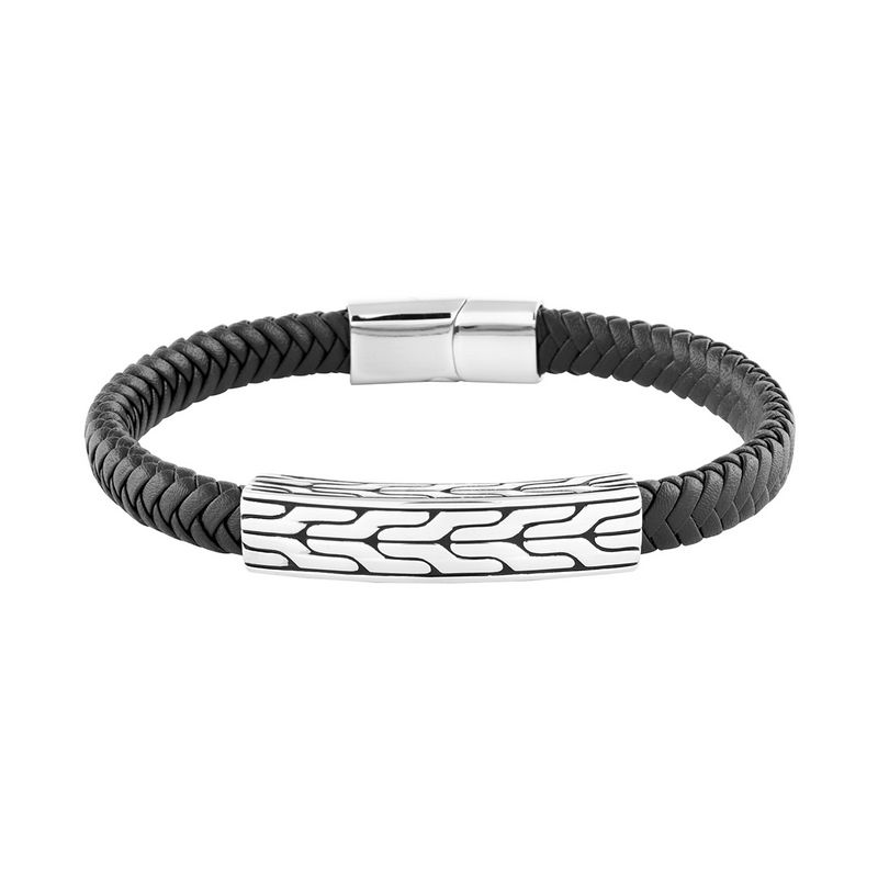 CLEOR Bracelet LES HAUBANS en Acier et Cuir Noir