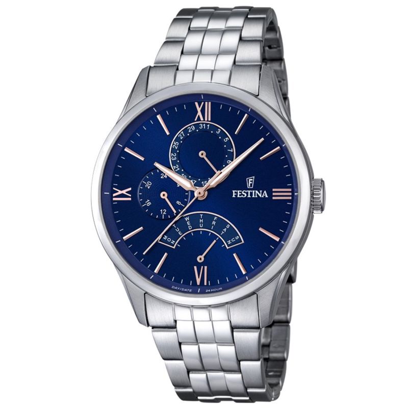 Montre FESTINA pour homme en AcierAcier de forme Rond, couleur : BLEU, fonctionnalités : 5 ATM - taille : #null# - F16822/3