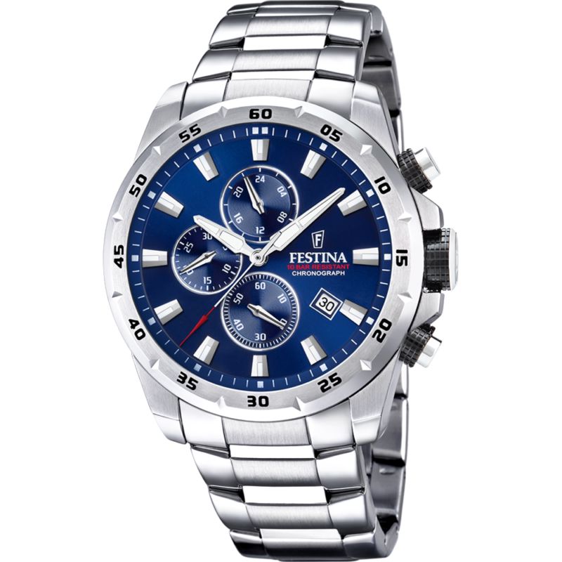 Montre FESTINA pour homme en AcierAcier en forme de rond de forme Rond, couleur : BLEU, fonctionnalités : 10 ATM - taille : #null# - F20463/2