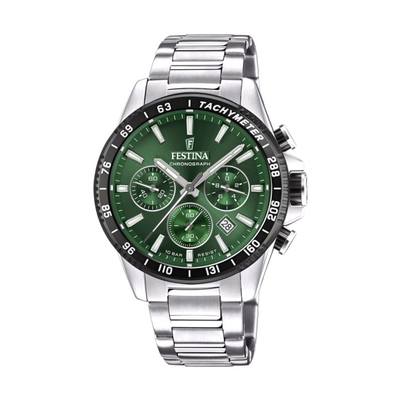 Montre FESTINA pour homme en AcierAcier en forme de rond de forme Rond, couleur : VERT, fonctionnalités : 10 ATM - F20560/4
