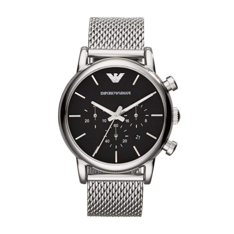 Montre EMPORIO ARMANI pour homme en AcierAcier en forme de round de forme Rond, couleur : NOIR, BRILLANT, fonctionnalités : 5 ATM - taille : #null# -