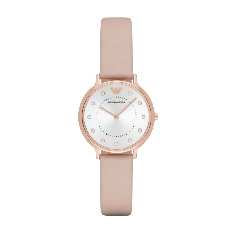 Montre EMPORIO ARMANI pour femme en AcierCuir Véritable en forme de round de forme Rond, couleur : ARGENT, SUNRAY, fonctionnalités : 3 ATM - taille :