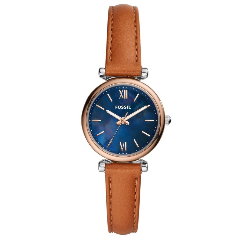 Montre FOSSIL pour femme en AcierCuir Véritable en forme de rond de forme Rond, couleur : BLEU, fonctionnalités : 3 ATM - ES4701
