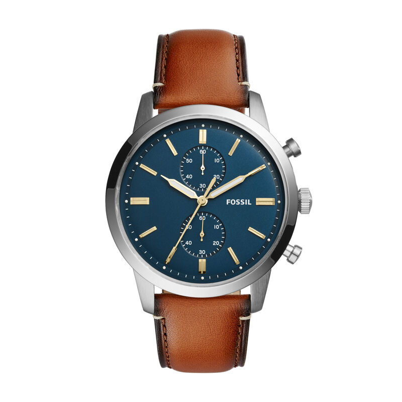 Montre FOSSIL pour homme en AcierCuir Véritable en forme de round de forme Rond, couleur : BLEU, fonctionnalités : 5 ATM - taille : #null# - FS5279