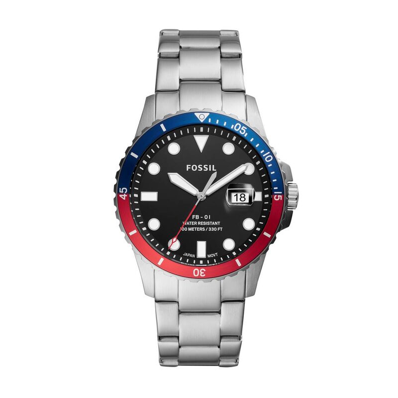 Montre FOSSIL pour homme en AcierAcier en forme de rond de forme Rond, couleur : BLEU, fonctionnalités : 10 ATM - FS5657