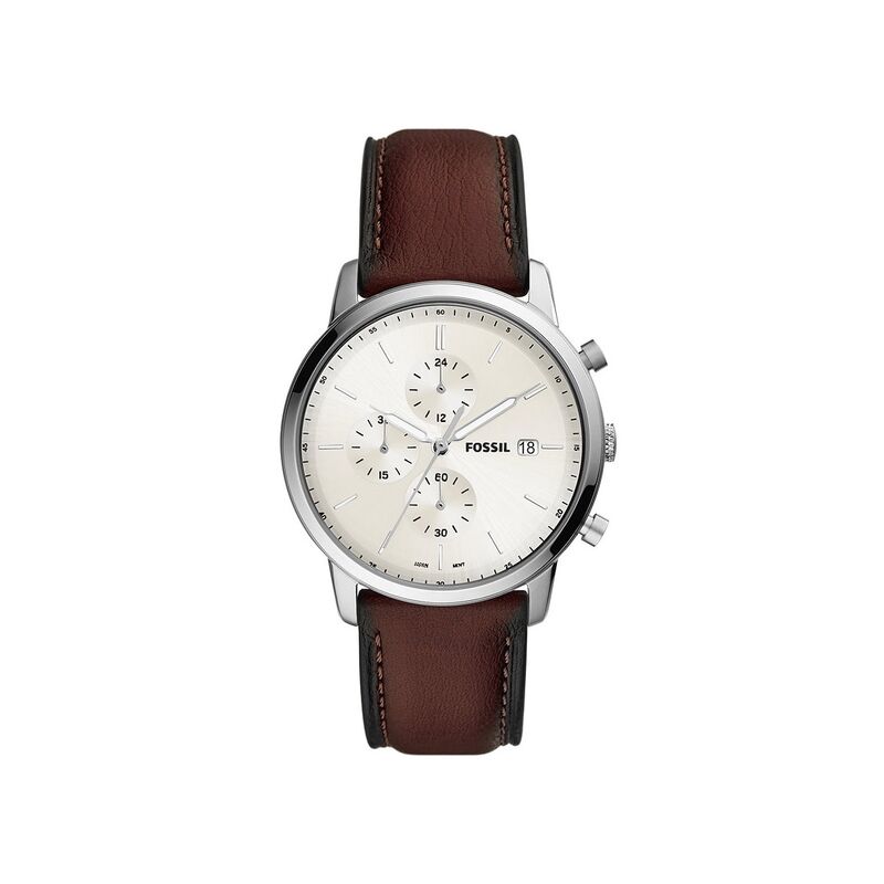 Montre FOSSIL pour homme en AcierCuir Véritable en forme de rond de forme Rond, couleur : BLANC, BRILLANT, fonctionnalités : 5 ATM - FS5849