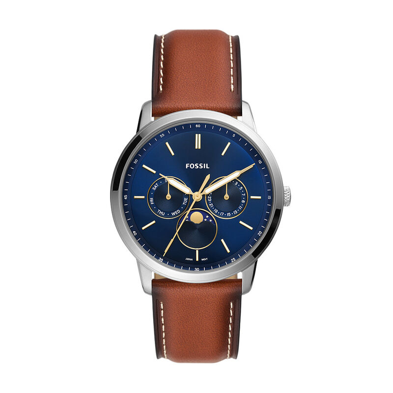Montre FOSSIL pour homme en AcierCuir Véritable en forme de rond de forme Rond, couleur : BLEU, fonctionnalités : 5 ATM - FS5903