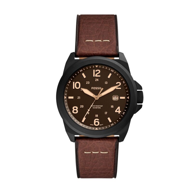 Montre FOSSIL pour homme en AcierCuir Véritable en forme de rond de forme Rond, couleur : NOIR, fonctionnalités : 10 ATM - FS5938