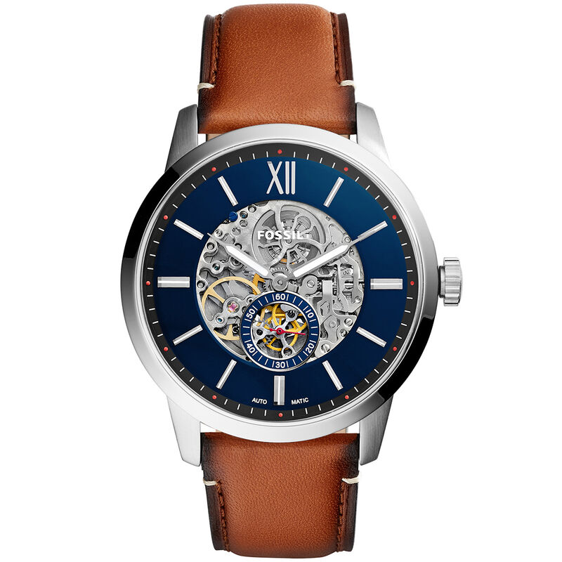 Montre FOSSIL pour homme en AcierCuir Véritable en forme de rond de forme Rond, couleur : BLEU, fonctionnalités : 5 ATM - ME3154