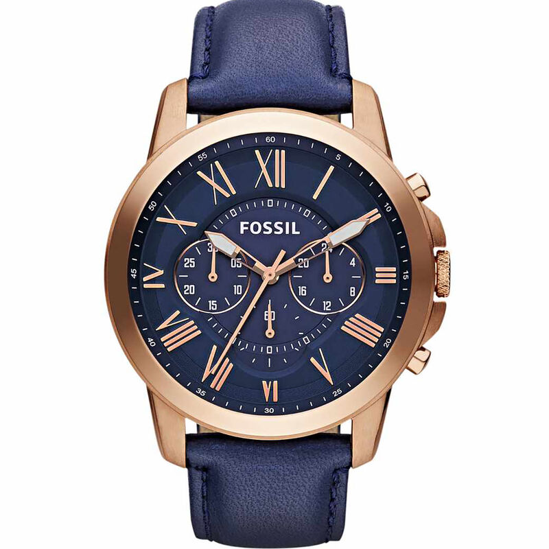 Montre FOSSIL pour homme en AcierCuir en forme de round de forme Rond, couleur : BLEU, fonctionnalités : 5 ATM - taille : #null# - FS4835IE