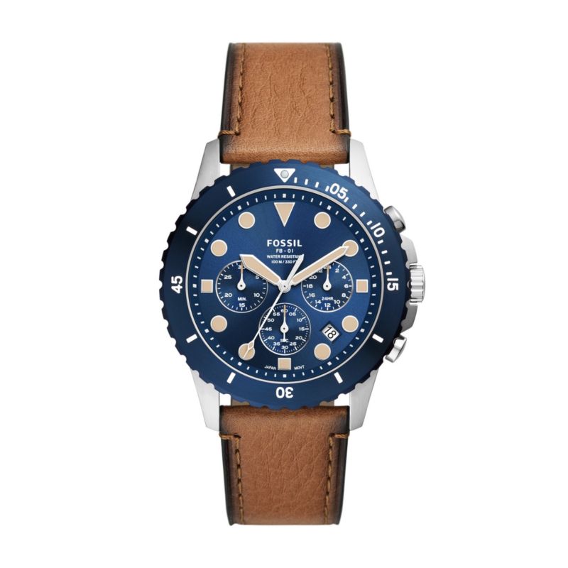 Montre FOSSIL pour homme en AcierCuir Véritable en forme de rond de forme Rond, couleur : BLEU, fonctionnalités : 10 ATM - taille : #null# - FS5914