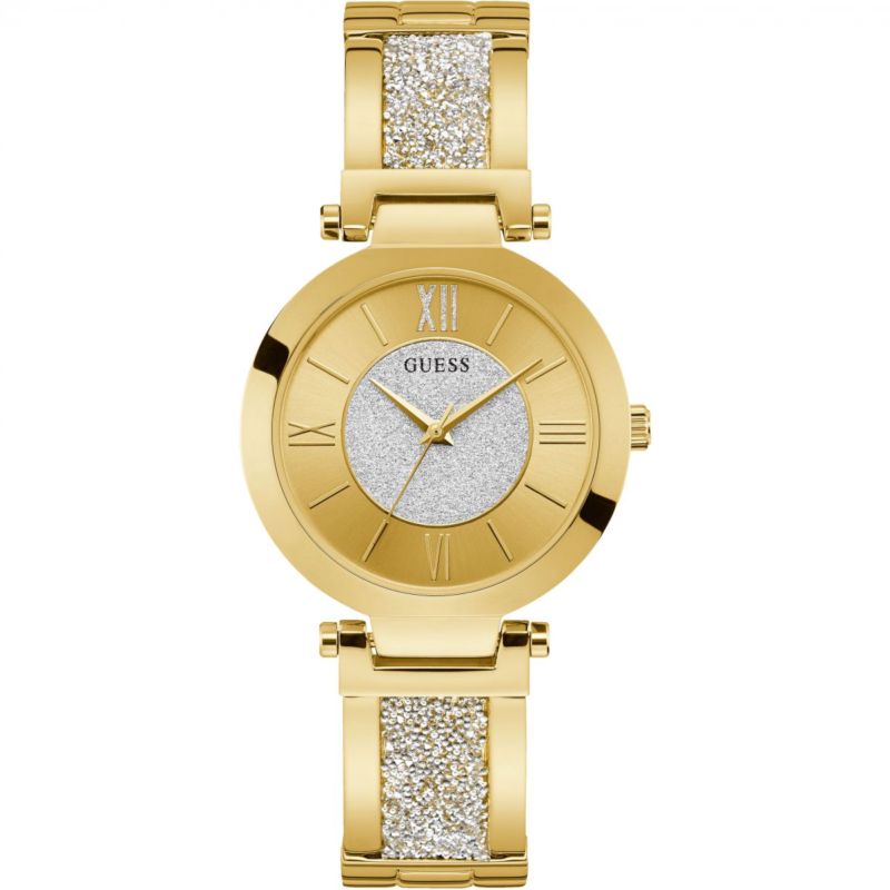 Montre GUESS pour femme en Acier en forme de rond de forme Rond, couleur : jaune, fonctionnalités : 30ATM - WR_W1288L2