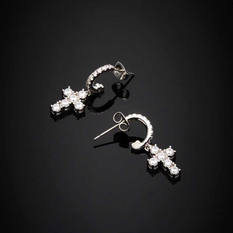 Boucles d'oreilles CHIARA FERRAGNI pour femme en Laiton serti de zircon en forme de croix - 0.009 g - taille : 2.3CM - J19AWC05