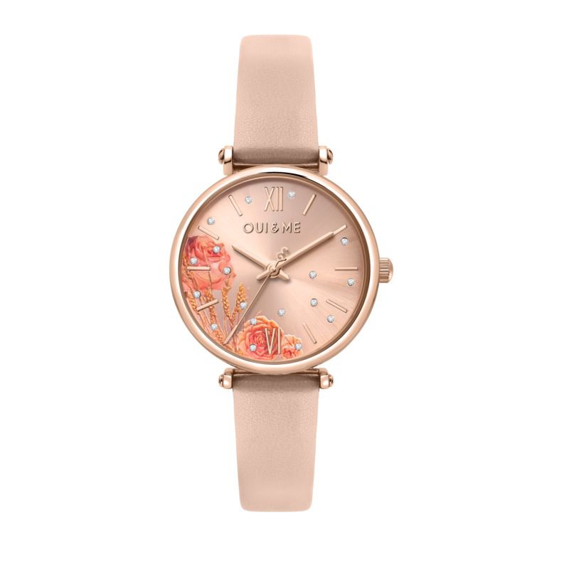 Montre OUI&ME pour femme en Acier RecycléCuir Véritable Recyclé en forme de rond de forme Rond, couleur : OR ROSE, SUNRAY, fonctionnalités : 5 ATM - 0