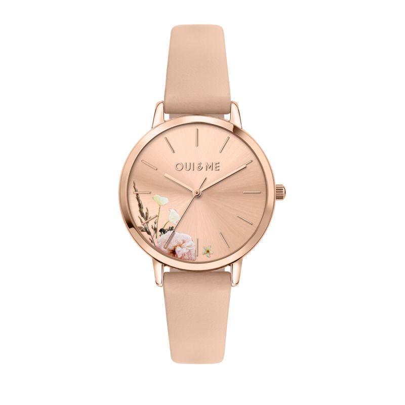 Montre OUI&ME pour femme en Acier RecycléCuir Véritable Recyclé en forme de rond de forme Rond, couleur : OR ROSE, SUNRAY, fonctionnalités : 5 ATM - 0