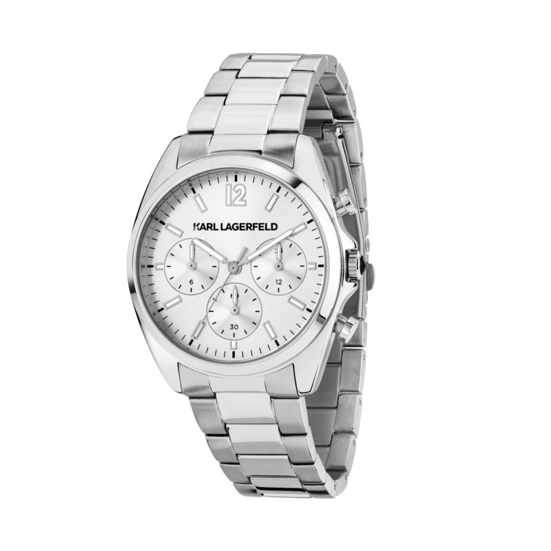 Montre KARL LAGERFELD pour femme en Acier InoxydableAcier Inoxydable en forme de rond de forme Rond, couleur : ARGENT, SUNRAY, fonctionnalités : 5 ATM