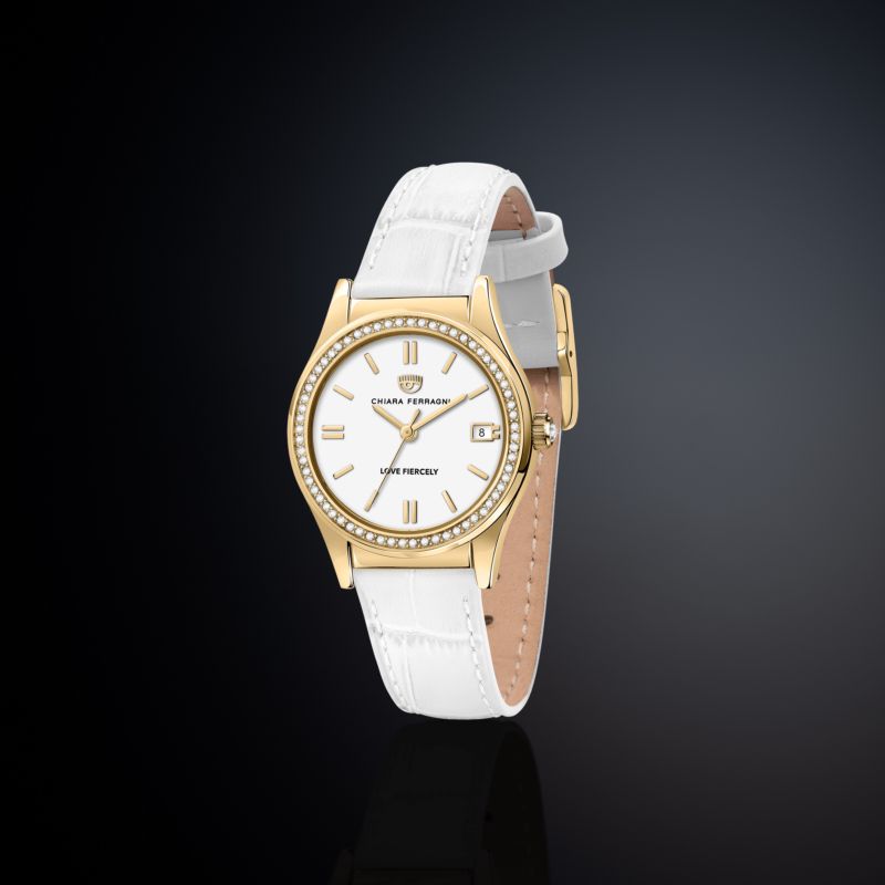 Montre CHIARA FERRAGNI pour femme en AcierCuir Véritable en forme de rond de forme Rond, couleur : BLANC, fonctionnalités : 5 ATM - 0.037 g  - R195110