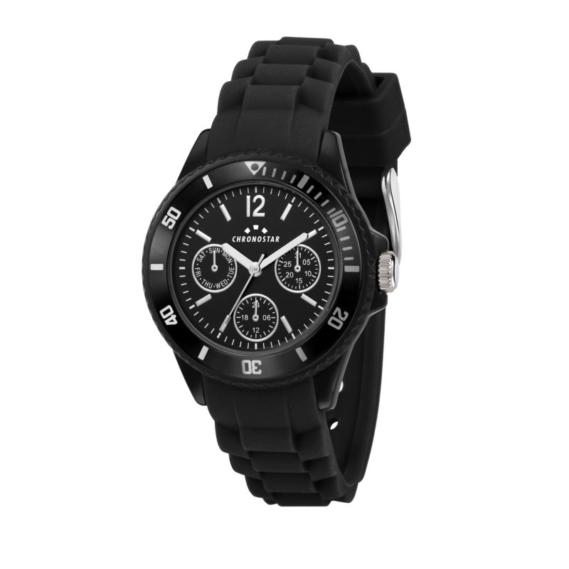 Montre CHRONOSTAR pour homme en PlastiqueSilicium en forme de rond de forme Rond, couleur : NOIR, fonctionnalités : 3 ATM - 0.033 g - taille : #null#