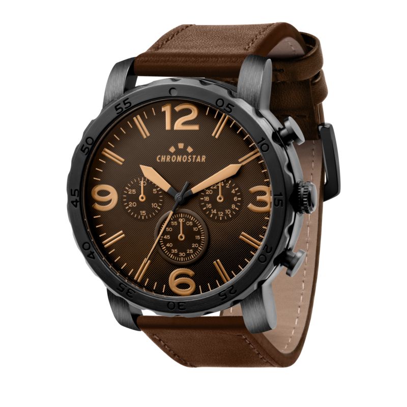 Montre CHRONOSTAR pour homme en AlliageCuir Synthétique en forme de rond de forme Rond, couleur : MARRON, MAT, fonctionnalités : 3 ATM - 0.080 g - ta