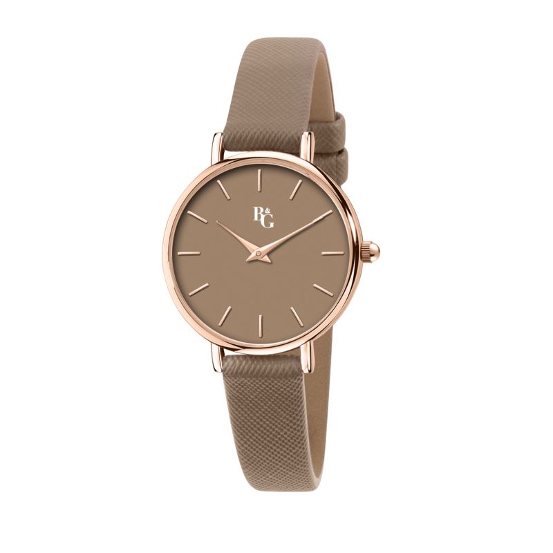 Montre B&G pour femme en Cuir en forme de rond de forme Rond, couleur : MARRON, BRILLANT, fonctionnalités : 3 ATM - 0.028 g - taille : #null# - R3851