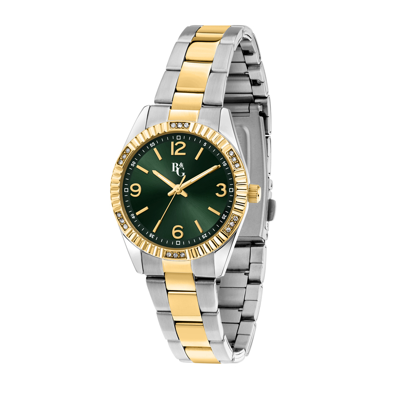 Montre B&G pour femme en AlliageAcier en forme de rond de forme Rond, couleur : Vert, finition : Sunray, fonctionnalités : 3 ATM - 0.067 g  - R3853241