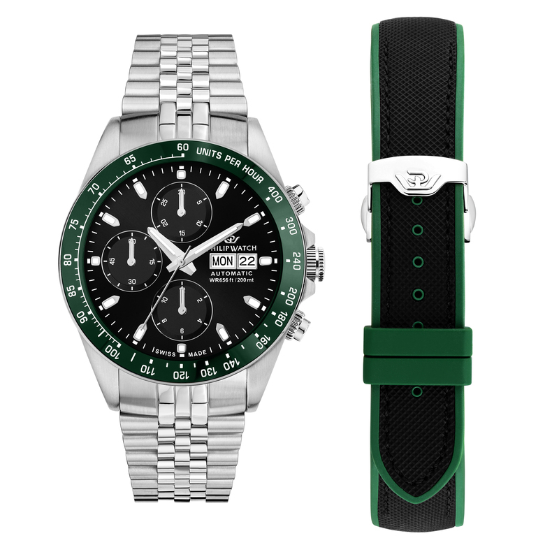 Montre PHILIP WATCH pour homme en AcierSilicone,steel en forme de rond de forme Rond, couleur : NOIR, SUNRAY, fonctionnalités : 20 ATM - 0.187 g  - R8